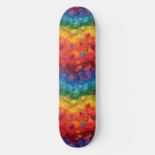 Gay Pride Rainbow Hearts LGBTQ+ Skateboard (Voorkant)