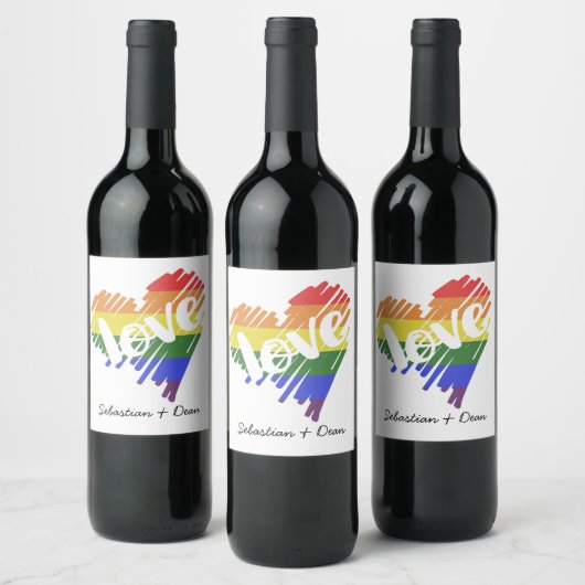 Gay Pride Rainbow Love Heart Gepersonaliseerd Wijn Etiket (Flessen)