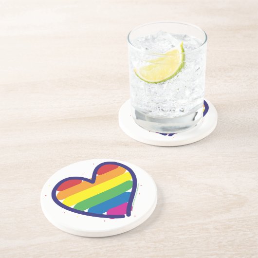 Gay Pride Rainbow Love Heart Zandsteen Onderzetter (Zijkant)