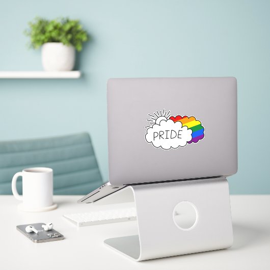 Gay Pride | Rainbow Pride Clouds Sticker (Laptop op bureau)