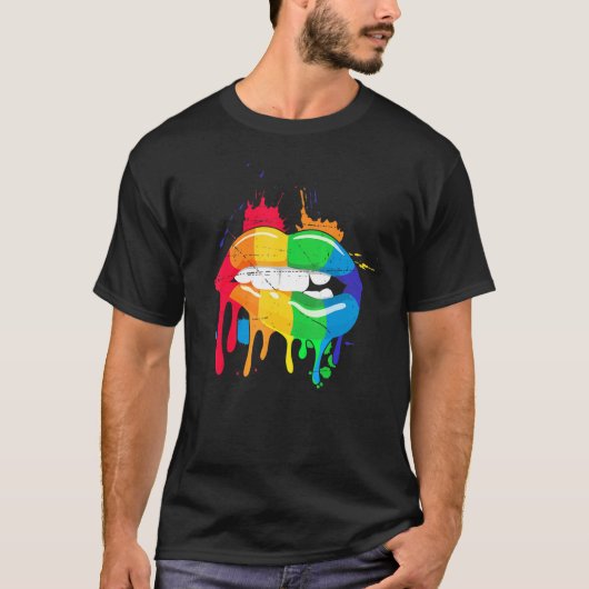 Gay Pride Rainbow Pride Month Kissing Lips Proud L T-shirt (Voorkant)