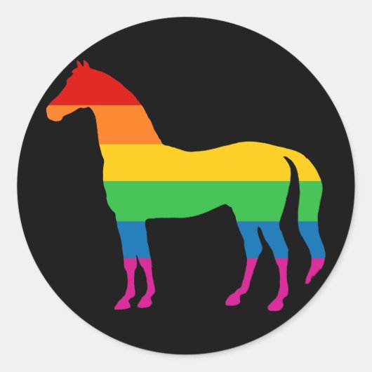 Gay Pride Rainbow Stripe Horse Ronde Sticker (Voorkant)