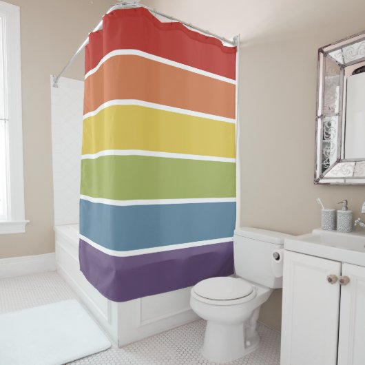 Gay Pride Rainbow Striped Pattern LGBT Douchegordijn (In situ)