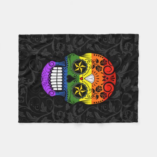 Gay Pride Rainbow Sugar Skull met Rozen Fleece Deken (Voorkant (Horizontaal))
