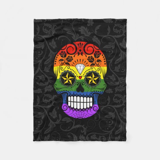 Gay Pride Rainbow Sugar Skull met Rozen Fleece Deken (Voorkant)