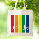 Gay Pride Rainbow Tote Bag<br><div class="desc">Deze Pride Canvas tas is versierd met regenboogstrepen en het woord Pride in stijlvolle typografie.</div>