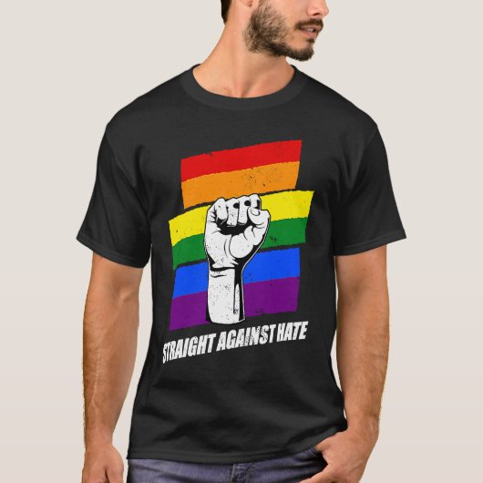 Gay Pride Rainbowflag recht against Hate T-shirt (Voorkant)