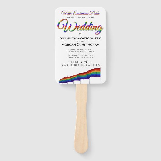 Gay Pride Regenboog Bruiloft Fans met Programma Handwaaier (Voorkant)