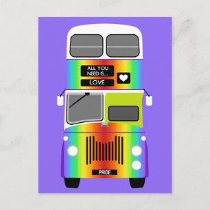 Gay Pride Regenboog retro dubbeldekker bus Briefkaart