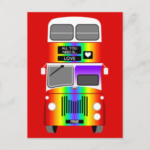 Gay Pride Regenboog retro dubbeldekker bus Briefkaart