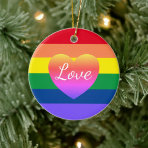 Gay Pride Regenboog Vlag Hart LGBTQ Kerstmis Keramisch Ornament