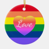 Gay Pride Regenboog Vlag Hart LGBTQ Kerstmis Keramisch Ornament (Voorkant)