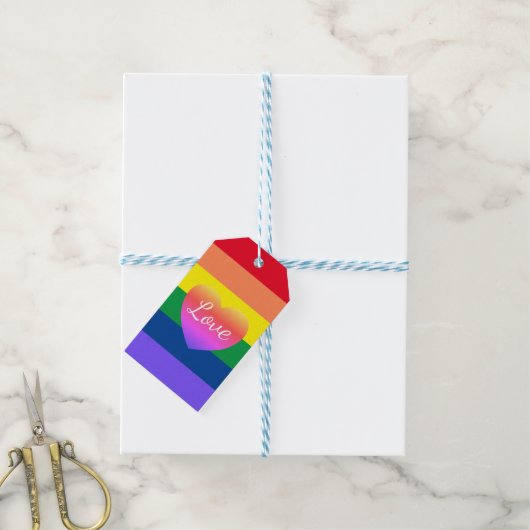 Gay Pride Regenboog Vlag Kleurrijke Hart LGBTQ Cadeaulabel (Met Touw)