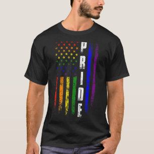Gay Pride Retro American USA Flag Rainbow LGBT Pri T-shirt