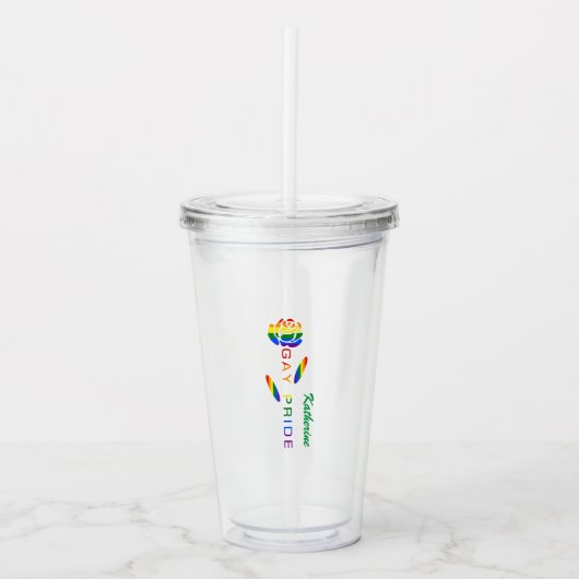 Gay Pride Roos Rainbow Flag gepersonaliseerd Acryl Drinkbeker (Voorkant)