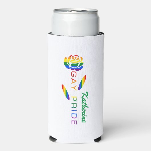 Gay Pride Roos Rainbow Flag gepersonaliseerd Seltzer Blikjeskoeler (Seltzer Voorkant)