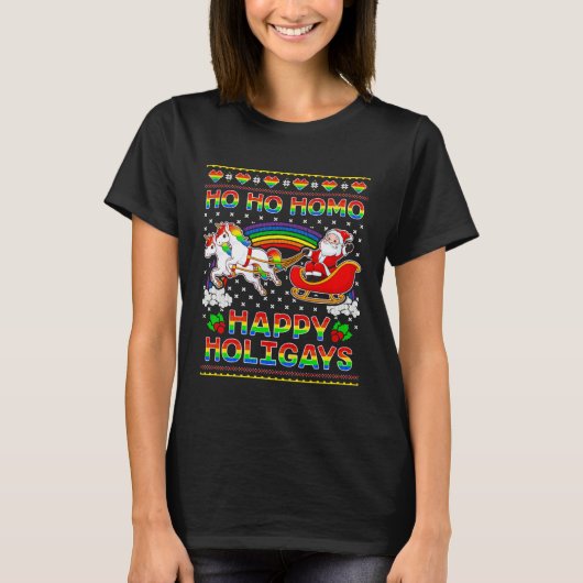 Gay Pride Santa Ho Ho Homo Happy Holigays Ugly Chr T-shirt (Voorkant)