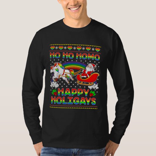 Gay Pride Santa Ho Ho Homo Happy Holigays Ugly Chr T-shirt (Voorkant)