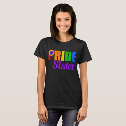 Gay Pride Sister Rainbow Lettering LGBTQ T-shirt (Voorkant volledig)