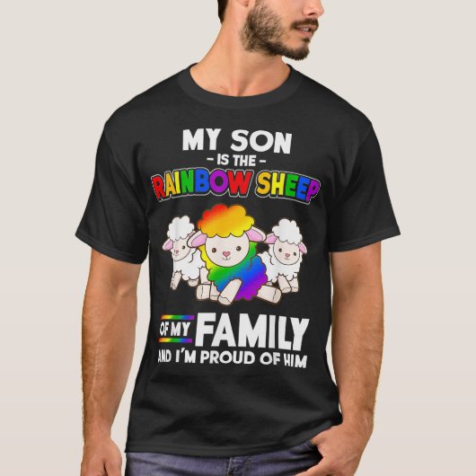 Gay Pride Son Mam Pap LGBTQ Maand Mijn zoon is Rai T-shirt (Voorkant)