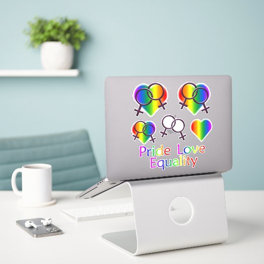 Gay Pride Stickers Regenboog Lesbische Liefde Deca (Laptop op bureau)