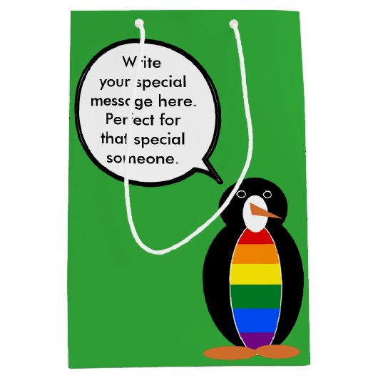 Gay Pride Talking Ms Penguin gepersonaliseerd Medium Cadeauzakje (Voorkant)