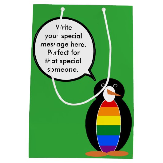 Gay Pride Talking Ms Penguin gepersonaliseerd Medium Cadeauzakje (Achterkant)