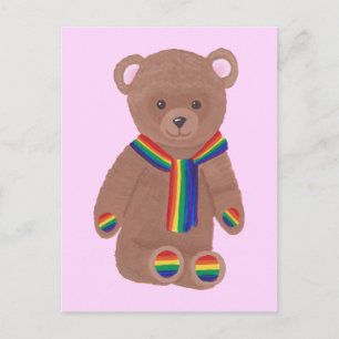 Gay Pride Teddy Bear, Rainbow Scarf Paws Briefkaar Briefkaart