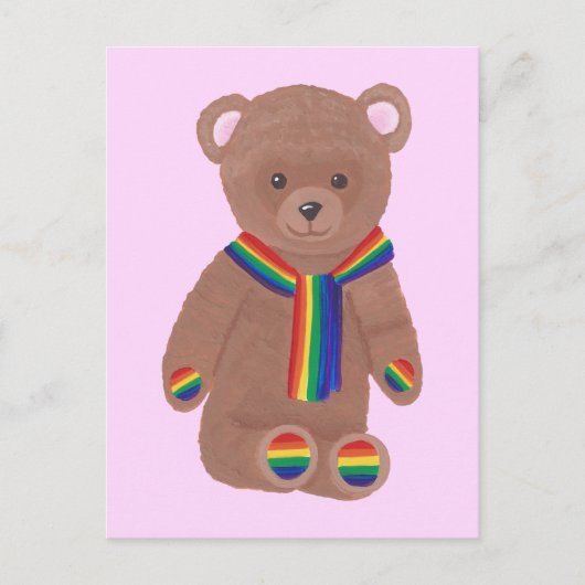 Gay Pride Teddy Bear, Rainbow Scarf Paws Briefkaar Briefkaart (Voorkant)