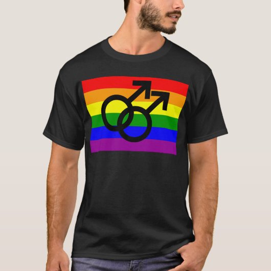 Gay Pride Two Male Mars Symbols Rainbow Flag Shirt (Voorkant)