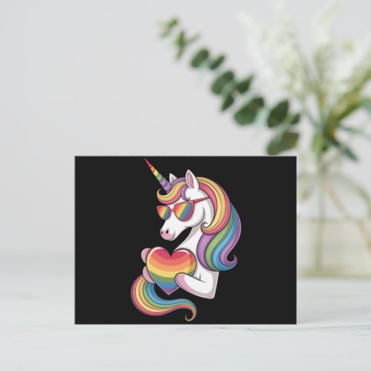 Gay Pride Unicorn Hart Regenboog Vlag LGBT Briefkaart (Staand voorkant)