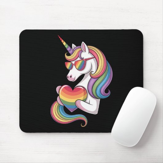 Gay Pride Unicorn Hart Regenboog Vlag LGBT Muismat (Met muis)