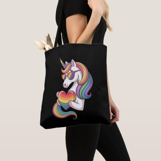 Gay Pride Unicorn Hart Regenboog Vlag LGBT Tote Bag (Dichtbij)