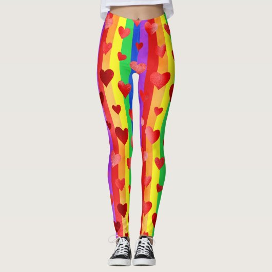 Gay Pride Valentijn Harten & Regenboogstripes Leggings (Voorkant)