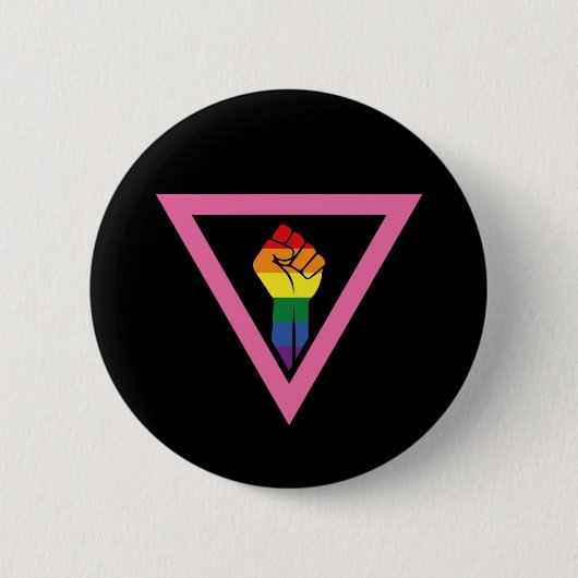 Gay Pride - Verhoogde vuist in de Roze driehoek Ronde Button 5,7 Cm (Voorkant)