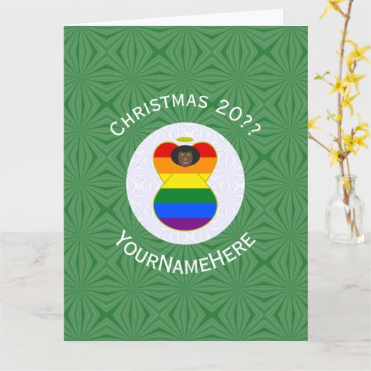 Gay Pride Vlag Black Angel Kerst Gepersonaliseerd Kaart (Gele Bloem)