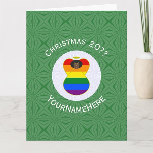 Gay Pride Vlag Zwarte Engel Kerst Persoonlijk Kaart (Voorkant)