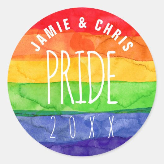 Gay Pride Waterverf Rainbow Classic Ronde Sticker (Voorkant)