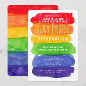 Gay Pride Waterverf Rainbow Digital Invitation Kaart (Voorkant / Achterkant)