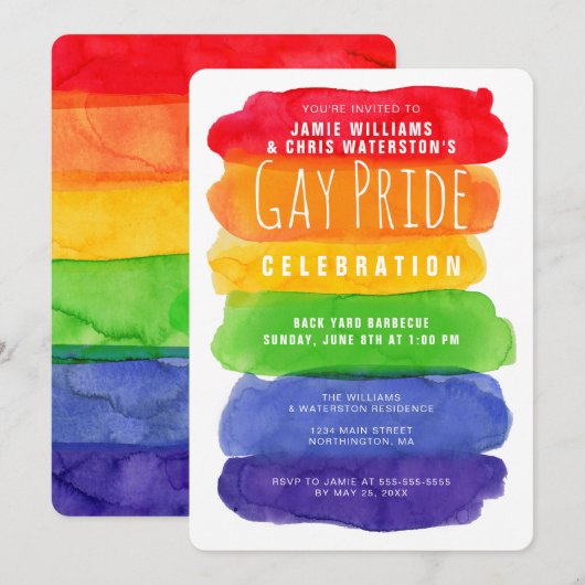 Gay Pride Waterverf Rainbow Digital Invitation Kaart (Voorkant / Achterkant)
