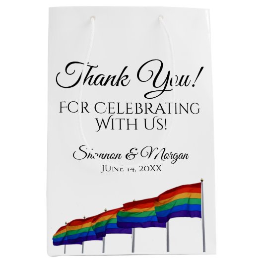 Gay Pride Wedding Bedankt Gift Bag - Zwarte tekst Medium Cadeauzakje (Voorkant)