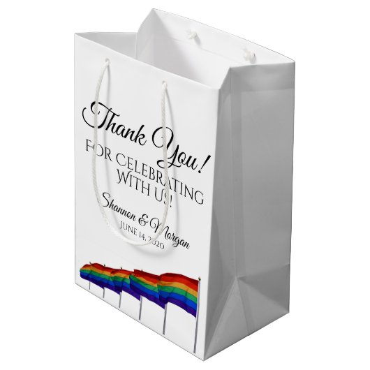 Gay Pride Wedding Bedankt Gift Bag - Zwarte tekst Medium Cadeauzakje (Achterkant Gekanteld)