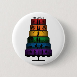 Gay Pride Wedding Cake met Rainbow Tiers Ronde Button 5,7 Cm