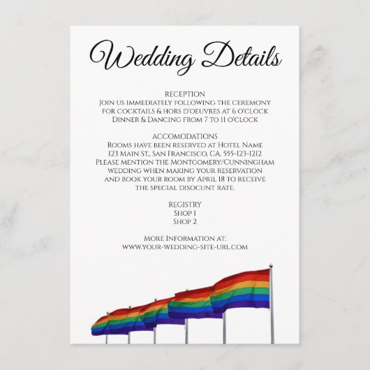 Gay Pride Wedding Details Enclosure Card Informatiekaartje (Voorkant)