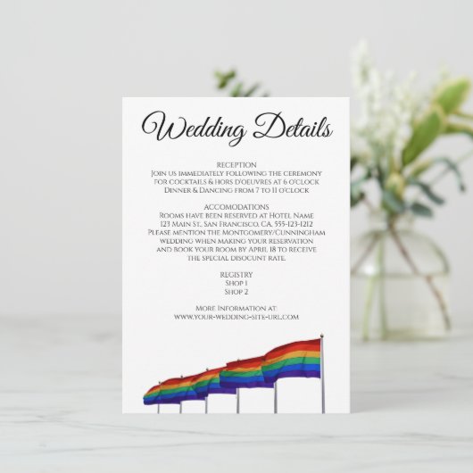 Gay Pride Wedding Details Enclosure Card Informatiekaartje (Staand voorkant)