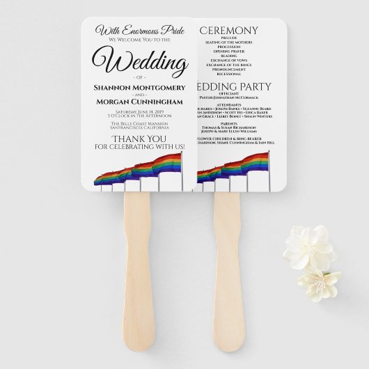 Gay Pride Wedding Fans met Programma Handwaaier (Voorkant en achterkant)