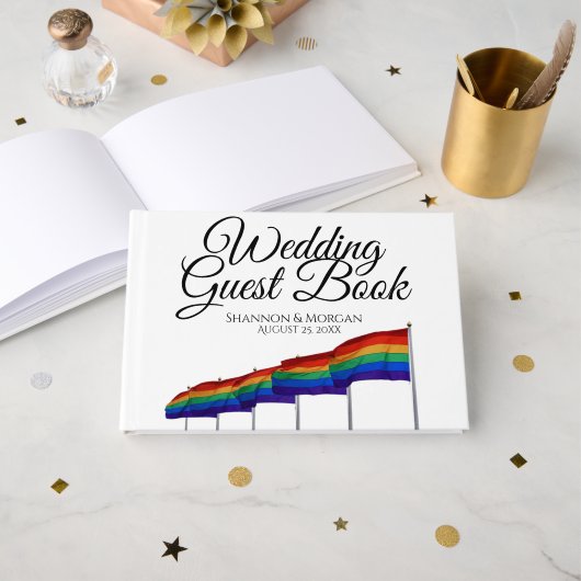 Gay Pride Wedding Guest Book - Black Text Gastenboek (Voorkant open)