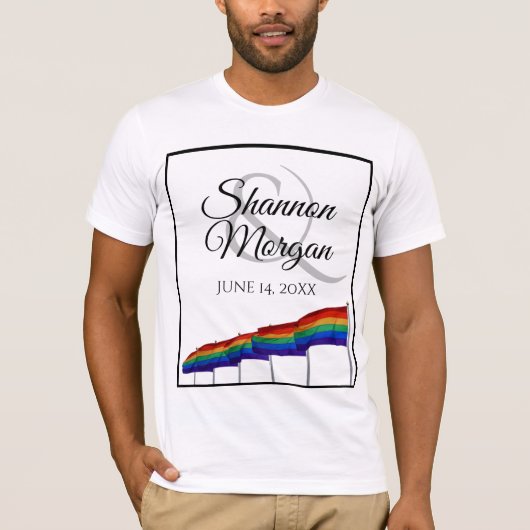 Gay Pride Wedding Rainbow Flags T-Shirt (Voorkant)