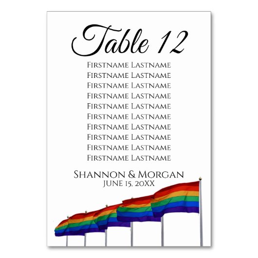 Gay Pride Wedding Table Number w/ Seating Chart Kaart (Voorkant)