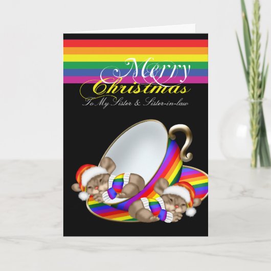 Gay Pride Whimsical-kerstteacup-muis Feestdagen Kaart (Voorkant)